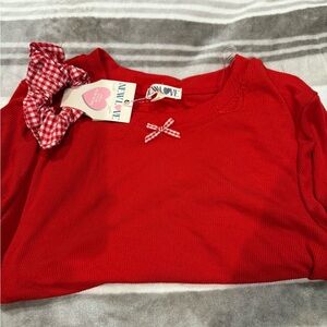 Red Long Sleeve Top with Bow Accent